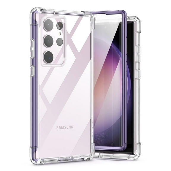 Suritch Clear Case for Samsung Galaxy S23 Ultra, Shockproof Rugged Hard Shell with Screen Protector, Purple Edge