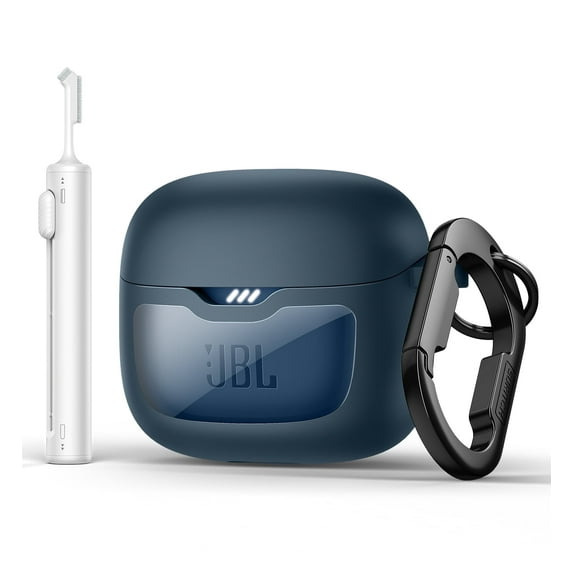 Suritch Protective Case for JBL Tune Flex Earbuds with Lid Lock, Carabiner, Cleaning Kit and Removal Tool, Blue