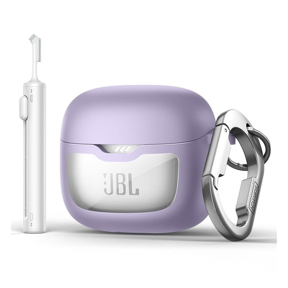 Suritch Protective Case for JBL Tune Flex Earbuds with Lid Lock, Carabiner, Cleaning Kit and Removal Tool, Purple