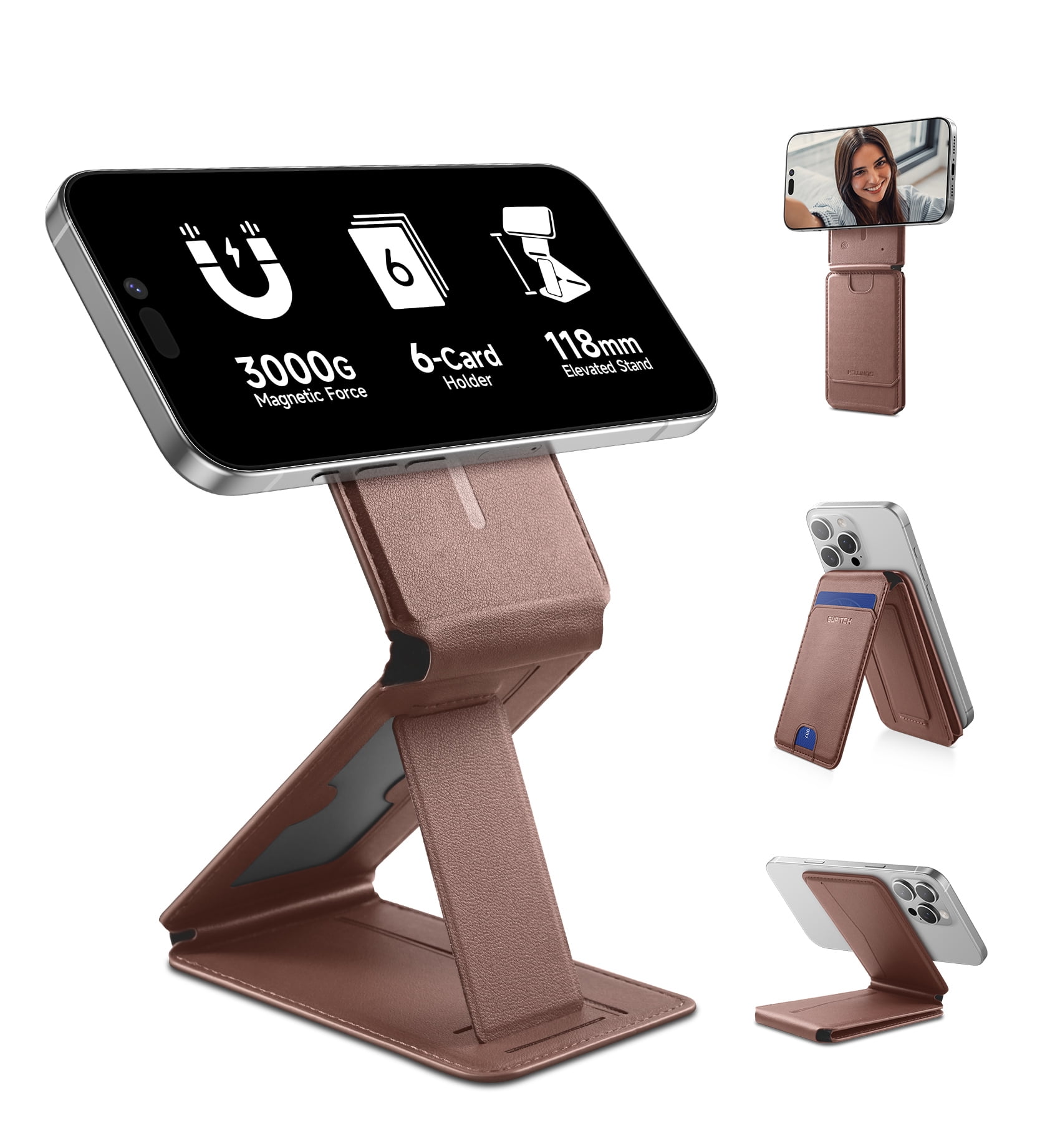 Suritch Magnetic Phone Wallet, Compatible Magsafe Card Holder with RFID Protection for iPhone 16/15/14/13/12, Brown