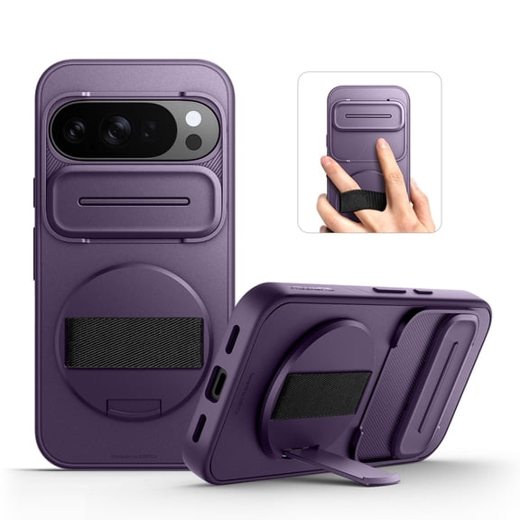 Suritch for Google Pixel 10 Pro XL Phone Case with 360° Rotatable Hand Strap Grip, Kickstand and Camera Cover, Rugged Shockproof Protective Cover, Purple