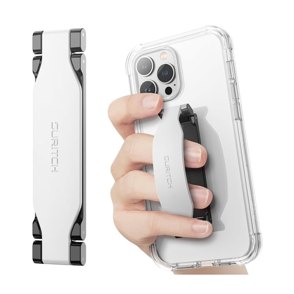 SURITCH Phone Grip Strap Finger Loop Holder for Back of Phone, 2-in-1 Soft Silicone Gripper Kickstand for iPhone Samsung and Most Cell Phone Cases, Long, White