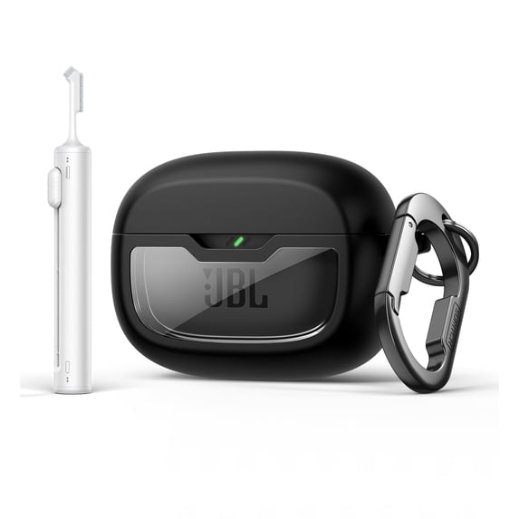 Suritch Protective Case for JBL Vibe Beam, Vibe Beam 2, Vibe 200TWS Earbuds with Carabiner, Cleaning Kit and Removal Tool, Black