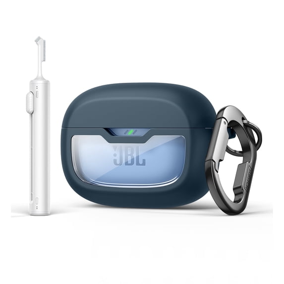 Suritch Protective Case for JBL Vibe Beam, Vibe Beam 2, Vibe 200TWS Earbuds with Carabiner, Cleaning Kit and Removal Tool, Dark Blue