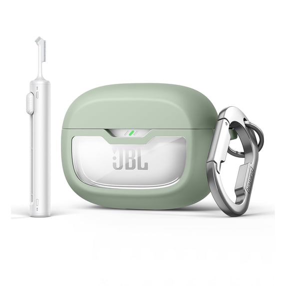 Suritch Protective Case for JBL Vibe Beam, Vibe Beam 2, Vibe 200TWS Earbuds with Carabiner, Cleaning Kit and Removal Tool, Green