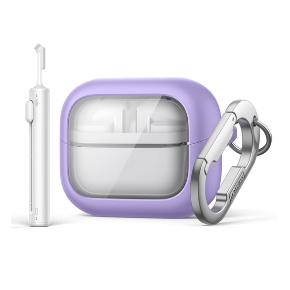 Suritch Protective Hard Case for Samsung Galaxy Buds 3 / 3 Pro / 3 FE with Carabiner, Cleaning Kit and Removal Tool, Purple