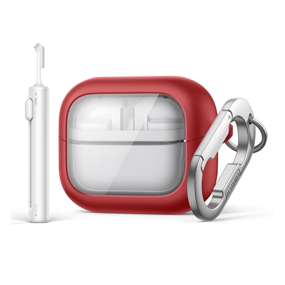 Suritch Protective Hard Case for Samsung Galaxy Buds 3/3 Pro/3 FE with Carabiner, Cleaning Kit and Removal Tool, Red