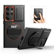 Suritch Cell Phone Case for Samsung Galaxy S24 Ultra with 360 Rotatable Hand Strap Grip, Invisible Kickstand and Slide Camera Cover, Black