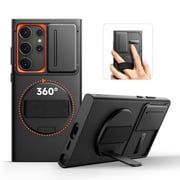 SURITCH for Samsung Galaxy S24 Ultra Case with 360° Rotatable Hand Strap Phone Grip & Invisible Kickstand & Slide Camera Cover, Rugged Shockproof Protective Cover for S24 Ultra, Black