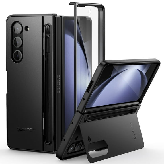Suritch Phone Case for Samsung Galaxy Z Fold 5 with Kickstand and S Pen Holder [S Pen NOT Included], Built-in Screen Protector, Black