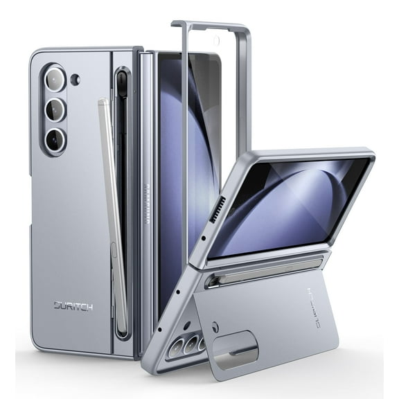 Suritch Phone Case for Samsung Galaxy Z Fold 5 with Kickstand and S Pen Holder [S Pen NOT Included], Built-in Screen Protector, Blue