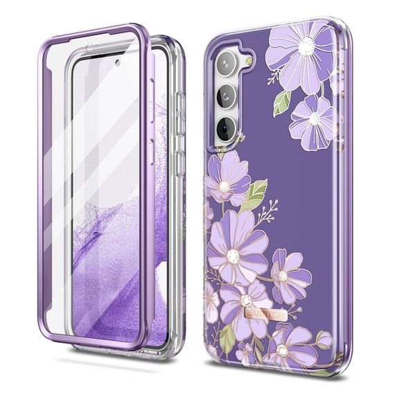 Suritch Cell Phone Case for Samsung Galaxy S23 with Built-in Screen Protector and Dual-Layer Protection, Rugged Full Body Shockproof Protective Cover, Purple Cosmos