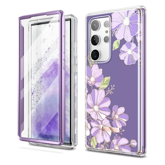 Suritch Cell Phone Case for Samsung Galaxy S23 Ultra with Built-in Screen Protector and Dual-Layer Protection, Rugged Full Body Shockproof Protective Cover, Purple Cosmos