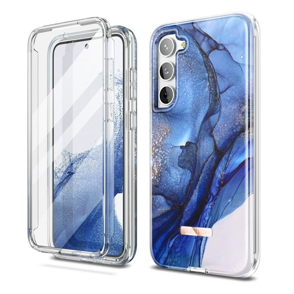 Suritch Cell Phone Case for Samsung Galaxy S23 with Built-in Screen Protector and Dual-Layer Protection, Rugged Full Body Shockproof Protective Cover, Dark Blue Marble