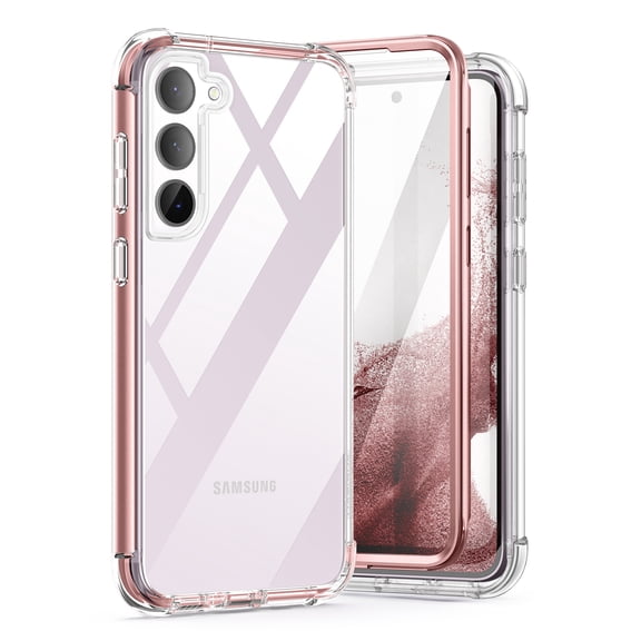 Suritch Clear Case for Samsung Galaxy S23, Shockproof Rugged Hard Shell with Screen Protector, Pink Edge