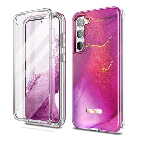 Suritch Cell Phone Case for Samsung Galaxy S23 Plus with Built-in Screen Protector and Dual-Layer Protection, Rugged Full Body Shockproof Protective Cover, Pinkish Purple Marble
