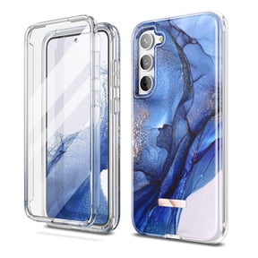 Suritch Cell Phone Case for Samsung Galaxy S23 Plus with Built-in Screen Protector and Dual-Layer Protection, Rugged Full Body Shockproof Protective Cover, Dark Blue Marble