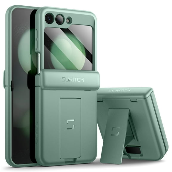 Suritch Cell Phone Case for Samsung Galaxy Z Flip 5 with Built-in Screen Protector and Kickstand, Green