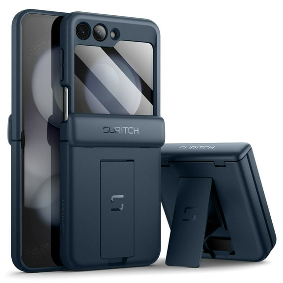 Suritch Cell Phone Case for Samsung Galaxy Z Flip 5 with Built-in Screen Protector and Kickstand, Blue