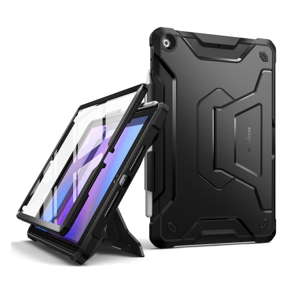 Suritch Case for iPad 9th/ 8th/ 7th Generation 10.2 Inch with Screen Protector and Pencil Holder, Shockproof Rugged Full Body Protection Case with Kickstand, Black