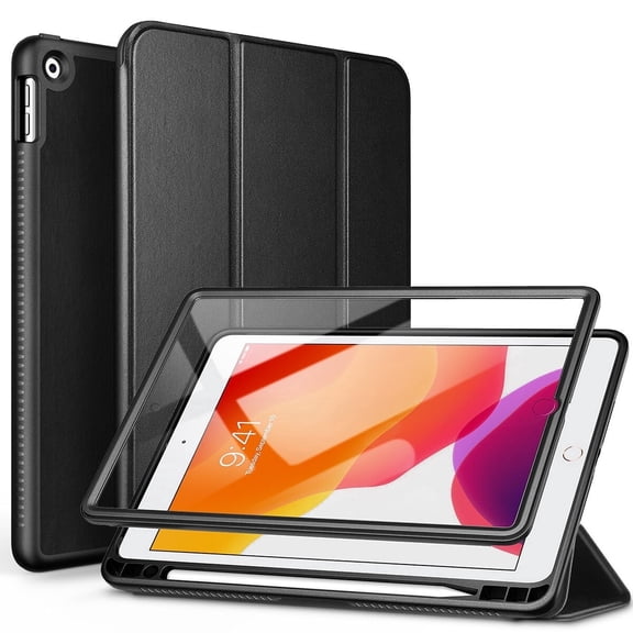 Suritch for iPad 9th/ 8th/ 7th Generation Case 10.2 Inch with Screen Protector and Pencil Holder, Magnetic Trifold Stand, Auto Sleep/Wake Cover, Black