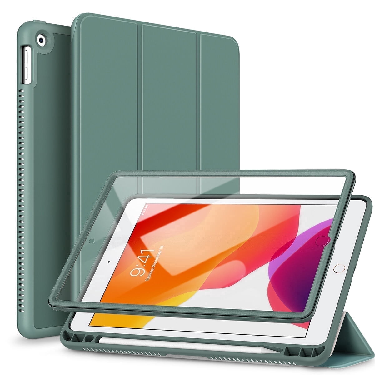 Suritch for iPad 9th/ 8th/ 7th Generation Case 10.2 Inch with Screen Protector and Pencil Holder, Magnetic Trifold Stand, Auto Sleep/Wake Cover, Green