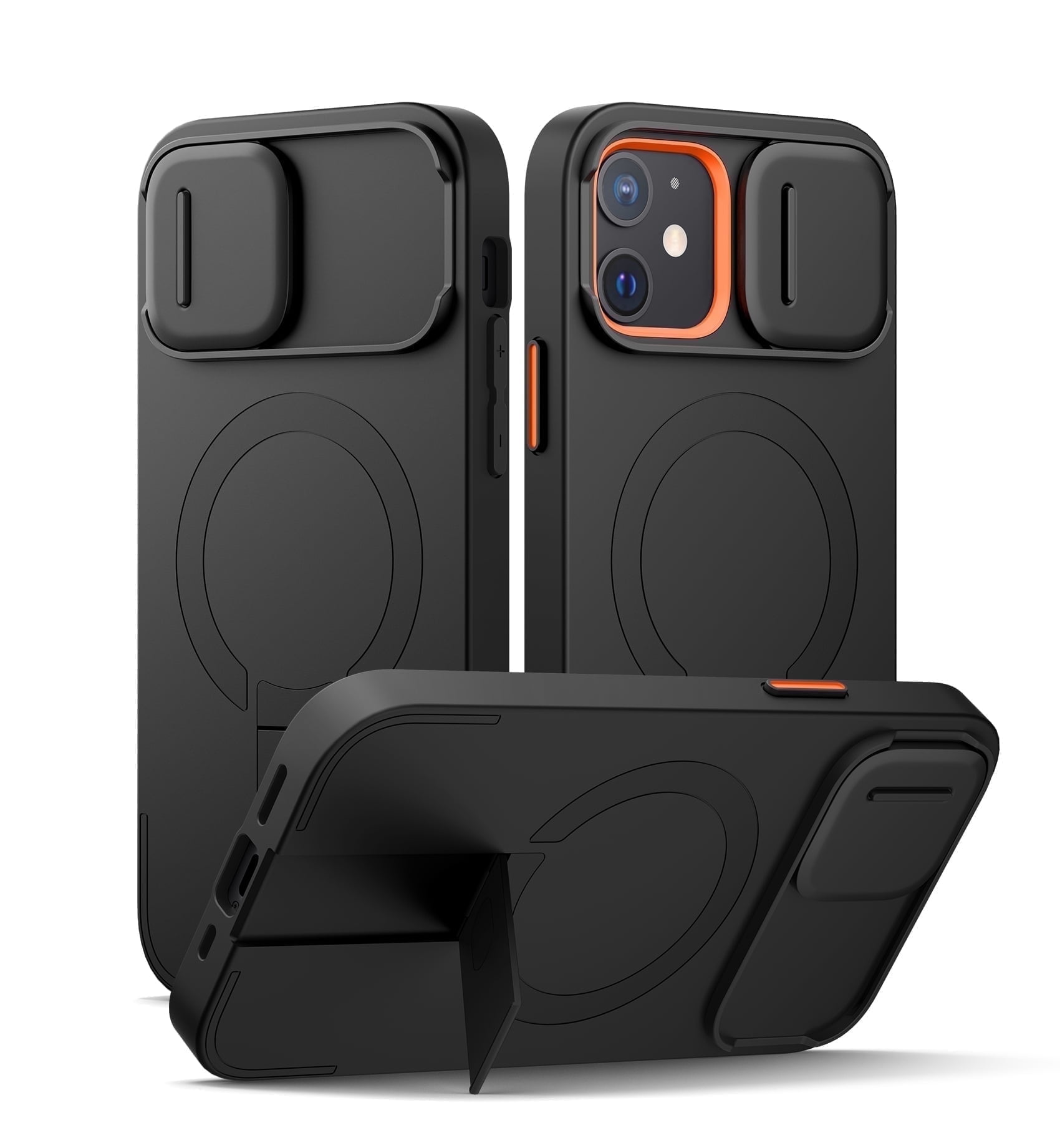 Suritch for iPhone 12 / 12 Pro Case with Magnetic Slide Camera Cover and Adjustable Kickstand, Compatible with MagSafe, Shockproof Bumper Case Slim Protective Cover, Black