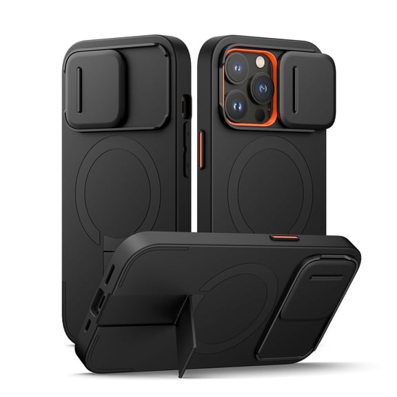 Suritch for iPhone 13 Pro Case with Magnetic Slide Camera Cover and Adjustable Kickstand, Compatible with MagSafe, Shockproof Bumper Case Slim Protective Cover, Black
