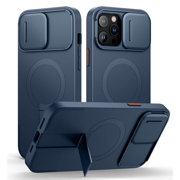 Suritch Phone Case for iPhone 13 Pro Max / 12 Pro Max with Magnetic Slide Camera Cover, Kickstand, Compatible with MagSafe, Shockproof Rugged Slim Protective Cover, Blue