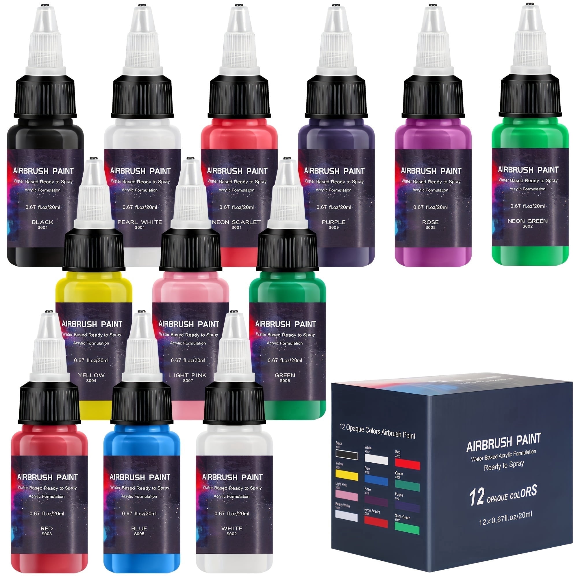Airbrush Paint，EKOHERR 12-Color Acrylic Airbrush Paint Set