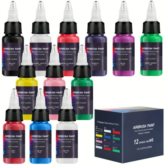 Suriwee 12-Color Acrylic Airbrush Paint Set