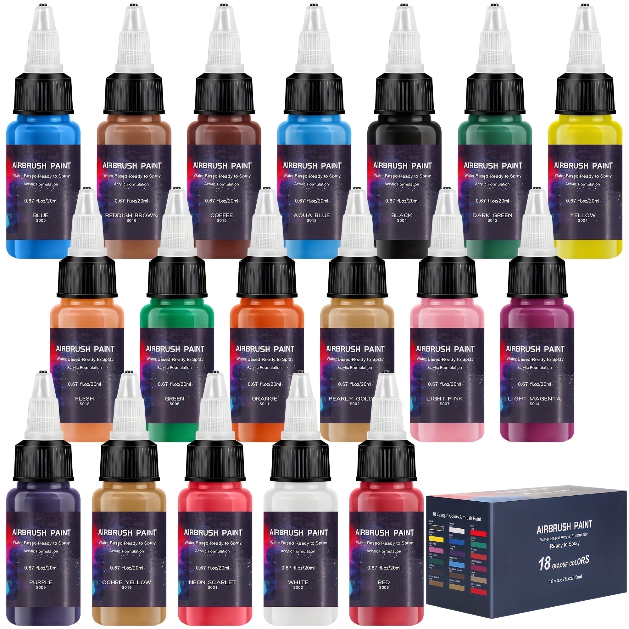 Airbrush Paint，EKOHERR 18-Color Acrylic Airbrush Paint Set