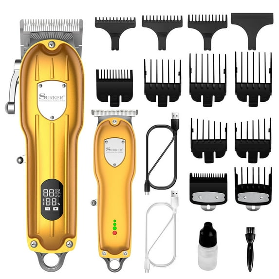 Surker Men’s Hair Clipper Professional Hair Trimmer Barber Clipper Set Beard Trimmer Cordless Hair Cutting Grooming Kit LED Display USB Rechargeable