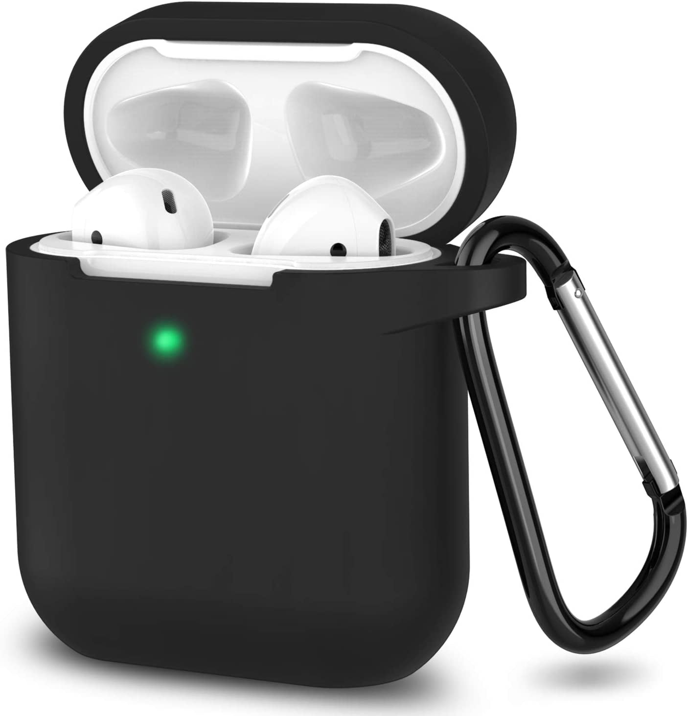 Surlong AirPods Case Cover with Keychain, Full Protective Silicone Accessories Skin Cover, Compatible with Apple AirPods 1&2 Wireless and Wired Charging Case, Black