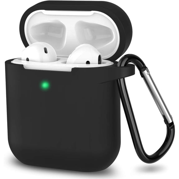 Surlong AirPods Case Cover with Keychain, Full Protective Silicone Accessories Skin Cover, Compatible with Apple AirPods 1&2 Wireless and Wired Charging Case, Black