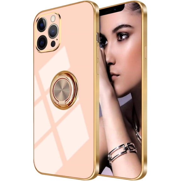 Surlong Compatible with iPhone 12 Case and 12 Pro Case 6.1 Inch 360°Degree Rotation Ring Holder Kickstand Support Car Mount Shockproof Soft TPU Cover Cases Designed