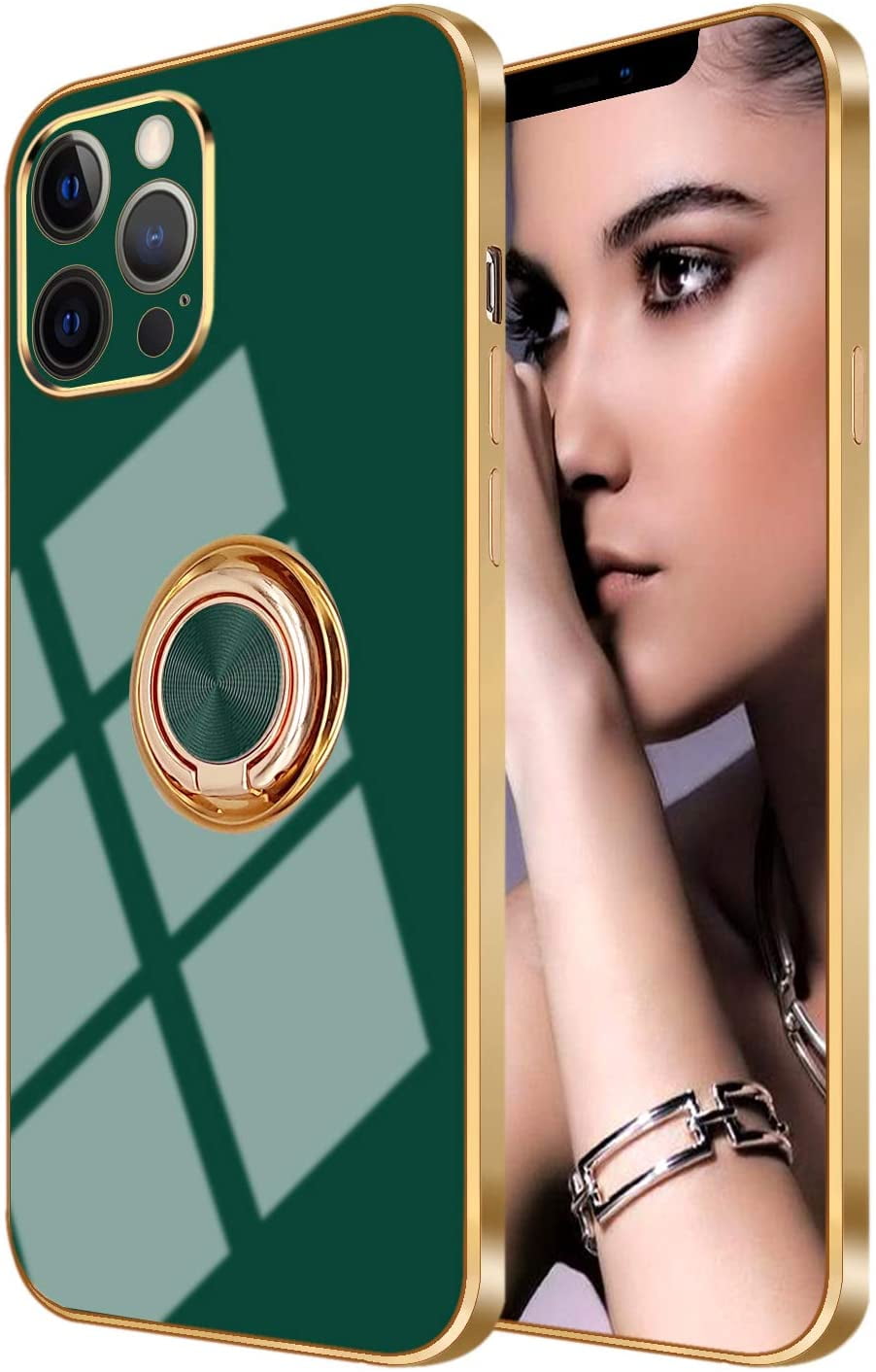 Surlong Compatible with iPhone 12 Mini Case 5.4 Inch 360°Degree Rotation Ring Holder Kickstand Support Car Mount Shockproof Soft TPU Cover Cases Designed