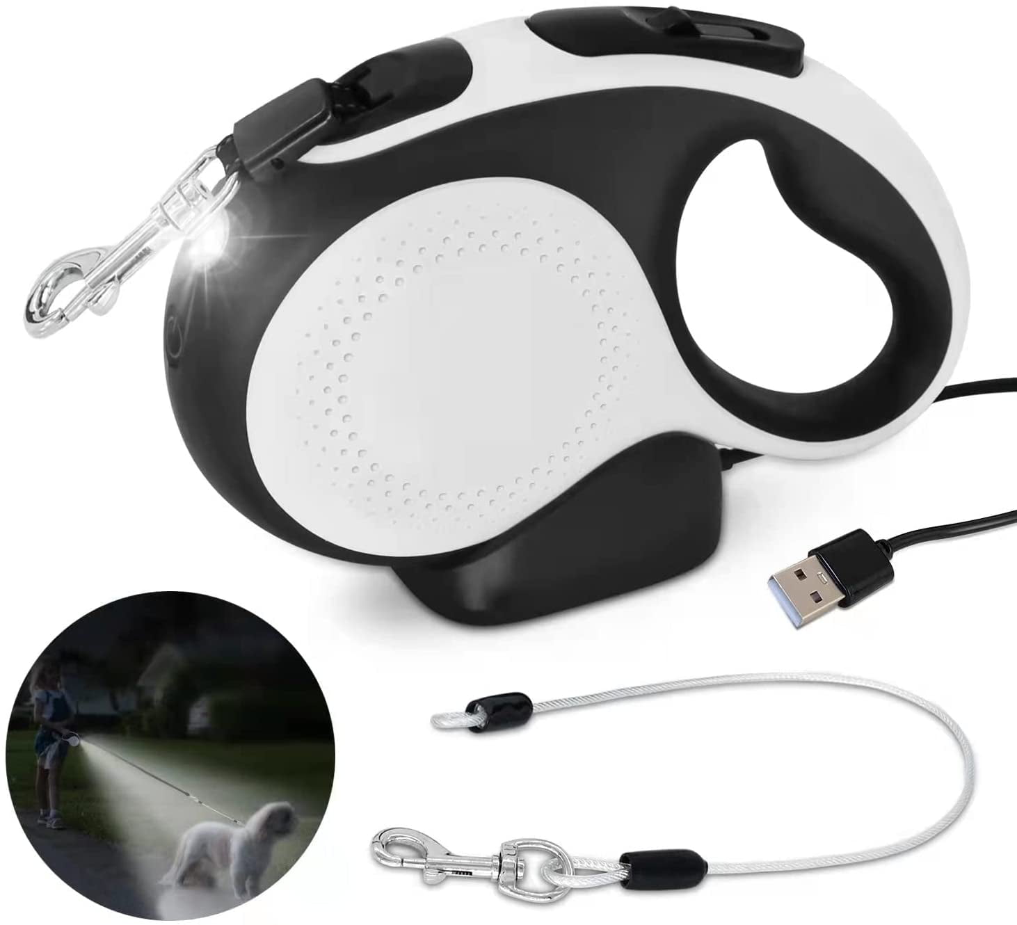 Surlong Retractable Dog Leash with Rechargeable LED Flashlight for