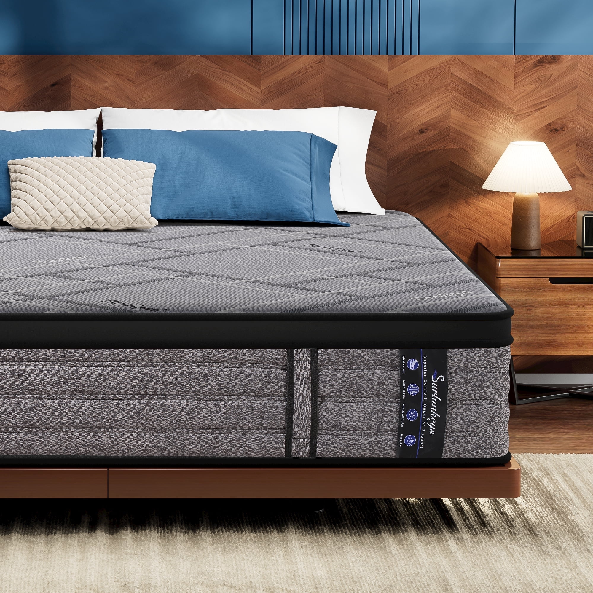 Surlunkeys 14 inch King Size Mattress Cooling Gel Memory Foam Mattress in a Box ,Hybrid Pocket Spring Coils, Medium Firm