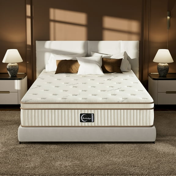 Surlunkeys 14 inch Queen Size Mattress in a Box with Pocket Springs, Euro Top Comfort & Pain Relief Plush Hybrid Mattress