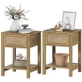 thumbnail image 1 of Surmoby 17.72"W Small Boho Nightstand Set of 2 with Rattan Drawer & Open Shelf, Coastal Farmhouse Bedside Table for Bedroom,Cherry Oak, 1 of 10