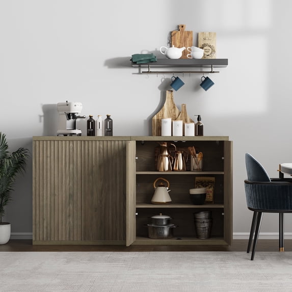 Surmoby 61.8" Wide Sideboard Buffet Cabinet, Modern Accent Cabinet with Adjustable Shelf and Doors Storage Console Cabinet for Living Room Dining Room and Kitchen,Grey Alder