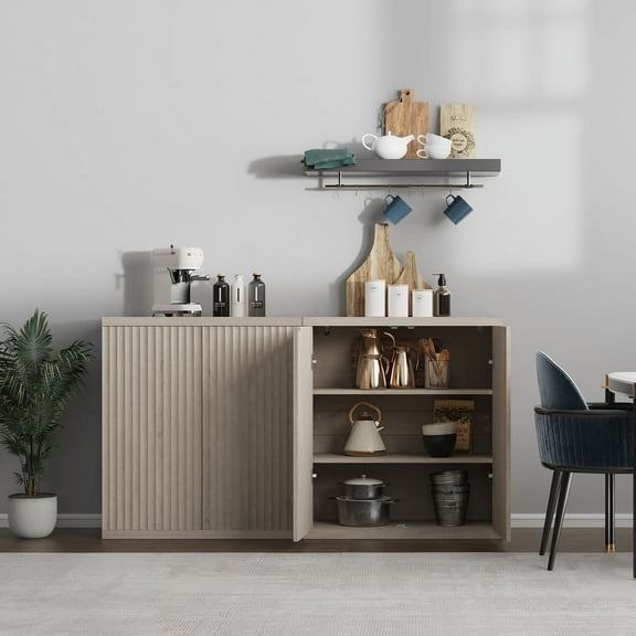 Surmoby 61.8'' Wide Modern Buffet Cabinetide - Light Alder Wood Sideboard with Adjustable Shelves, for Dining Room, Living Room & Kitchen Storage