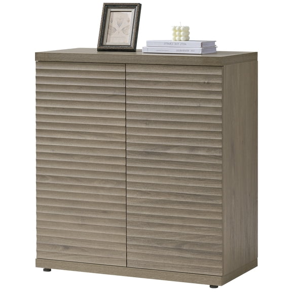 Surmoby 30.9" Wide Mid Century Modern Sideboard Buffet Cabinet with Adjustable Shelves & Pop-Up Door, Fluted Media Consle Bar Cabinet for Living Room & Dining Room, Gray Alder