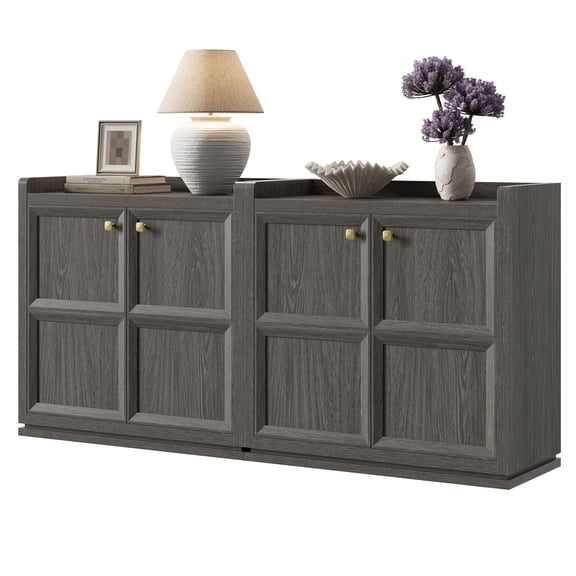 Surmoby 33.7-inch Wide Sideboard Buffet Cabinet Set of 2- Modern Storage Cabinet with doors & Shelves Credenza Consle Cabinet for Dining Room& Living Room, Dark Gray Oak