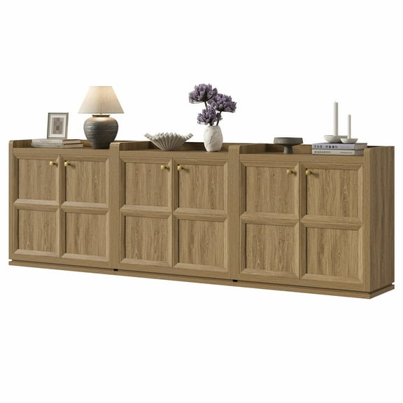 Surmoby 33.7-inch Wide Sideboard Buffet Cabinet Set of 3- Modern Storage Cabinet with doors & Shelves Credenza Consle Cabinet for Dining Room& Living Room, Brown Oak