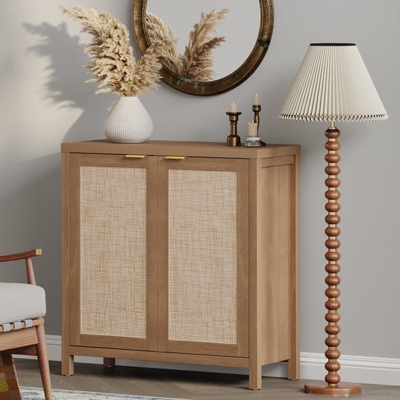 Surmoby 34.3" Rattan Sideboard Buffet Cabinet Boho Sideboard Storage Cabinet with Doors Farmhouse Kitchen Buffet Credenza, Liquor Cabinet Accent Cabinet,Natural Oak