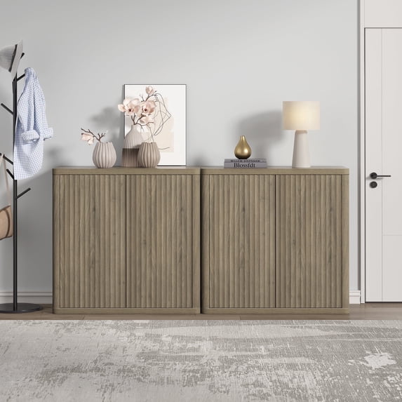 Surmoby Modern 69.8" Push-to-Open Sideboard with 4 Doors- No-Handle Storage Cabinet with Adjustable Shelves | Scratch-Resistant for Dining Room & Living Room,Gray Alder