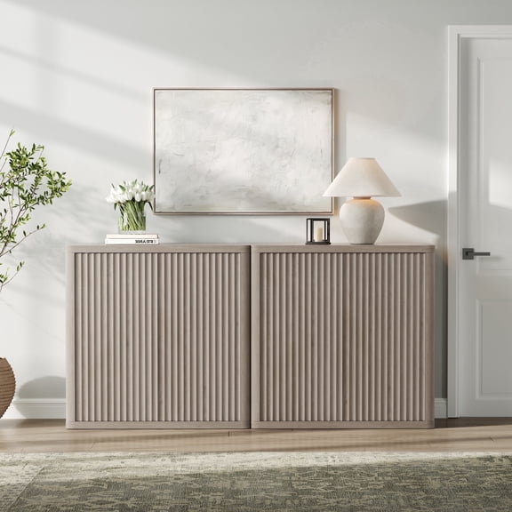 Surmoby 69.8" Wide Sideboard Buffet with4 Doors , Large Accent Cabinet Modern Storage Cabinet Credenzas with Pop-up Doors and Adjustable Shelf for Kitchen Living Room Dining Room, Light Alder