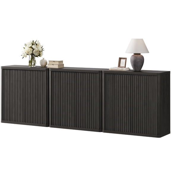 Surmoby 103.8" Wide Sideboard Buffet with 6 Fluted Doors, Modern Storage Cabinet with Push-to-Open Doors and Adjustable Shelves for Living Room Dining Room Enterway, Dark Gray Alder